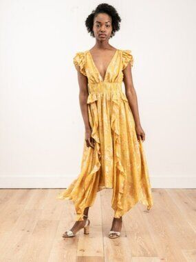 Ulla Johnson Citron Metallic Ruffle Dress